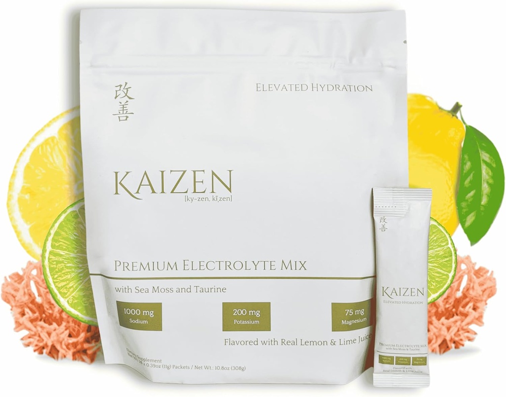 Kaizen hydrotion - Premium Whole Body hydrotion Drink - אנרגיה, פוקוס, בריאות - אורגני אלקטרוליט לערבב עם ים אירי Mos, טאורין, מנקפרי פלט - מרעננים לימון Lime Flavor - 8.88 oz