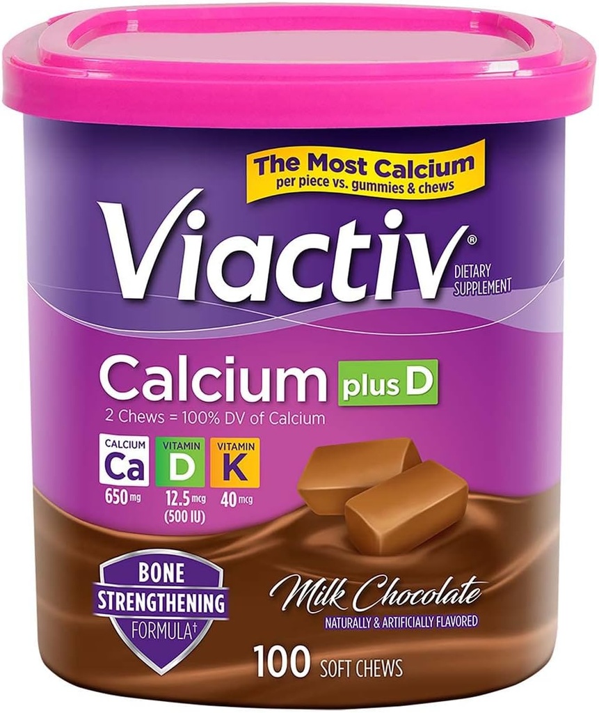 Viactiv מקס פורמולה Calcium +Vitamin D3 תוסף עבור שוקולד חלב העצם, 100 צ'יפס רך - 6 Pack