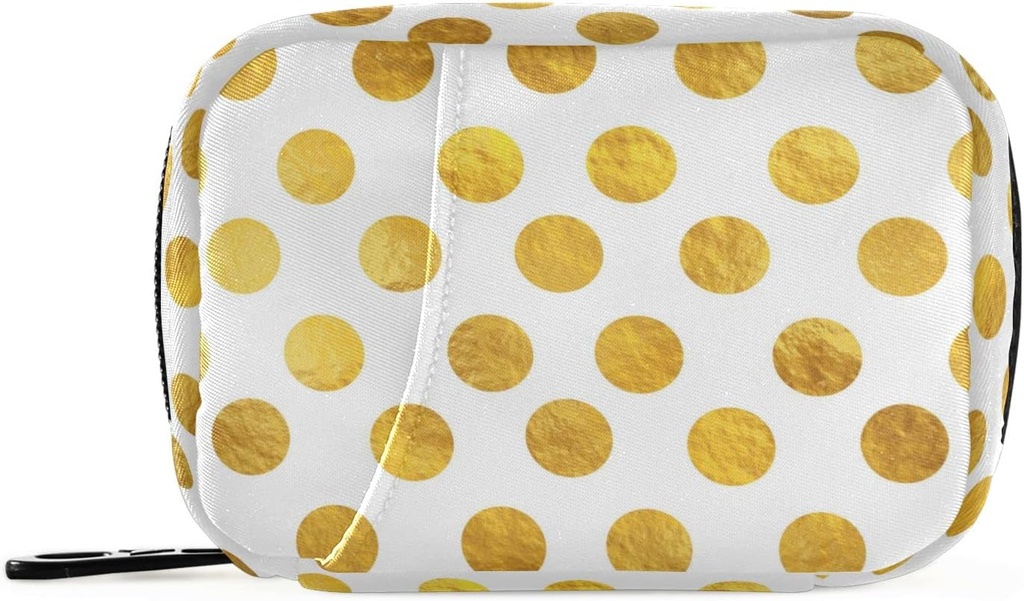 Naanle Gold White Polka Dot Pill Box 7 Day Case Bag מארגנת עם Zipper Portable Medium Size עבור תוסף ויטמין A Dots Golden 4.6 x 3.14 x 1.88 Inch 0.12 ק"ג
