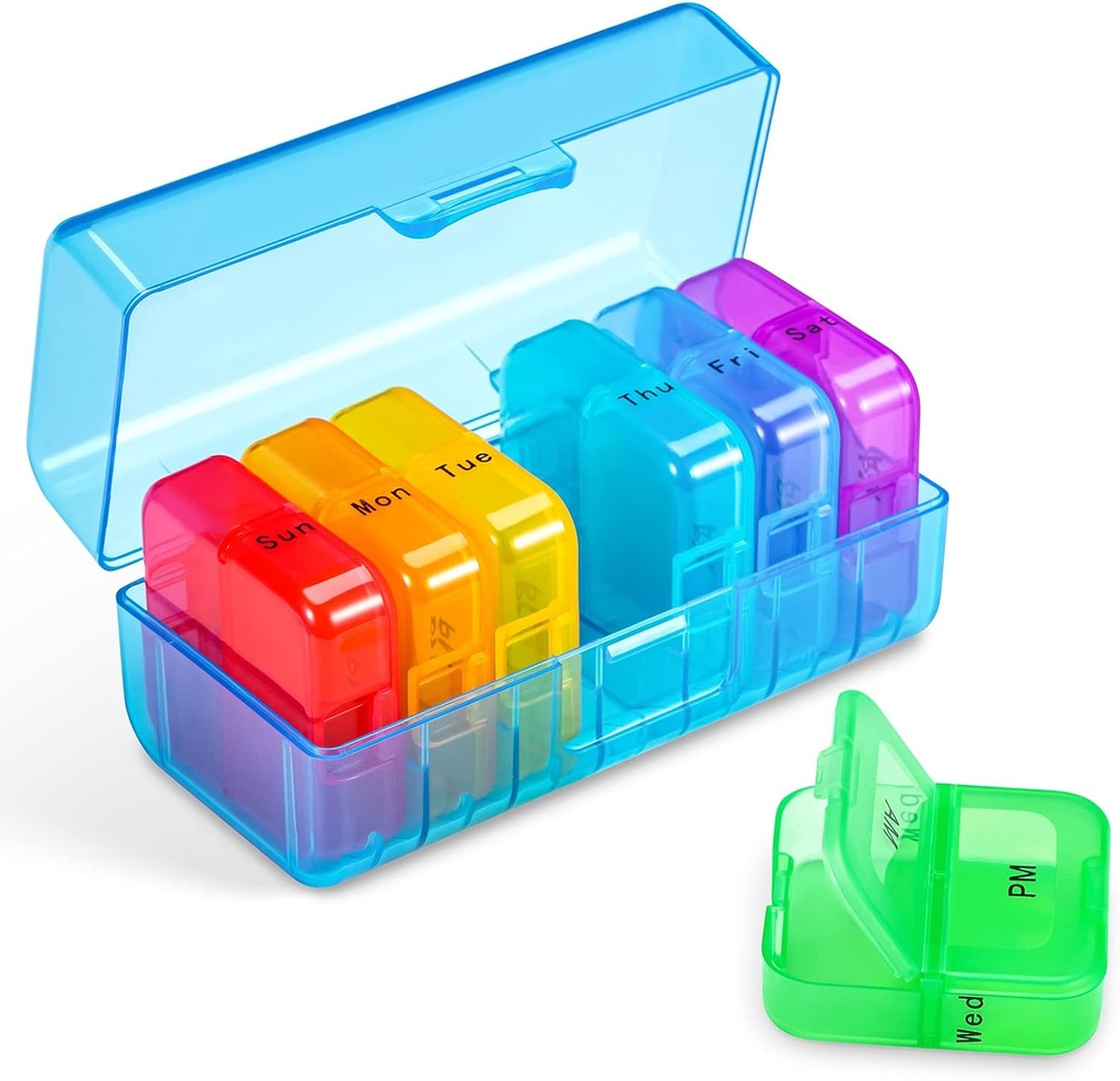 Zoksi Weekly Pill מארגנת 2 פעמים ביום, Blue 7 Day Am Pm Pill Box, Daily Am Pm Pill Productionser 7 Day, Portable Pill Case, Weekly Pill Box for Fish Oils, ויטמין, תוסף גלולות