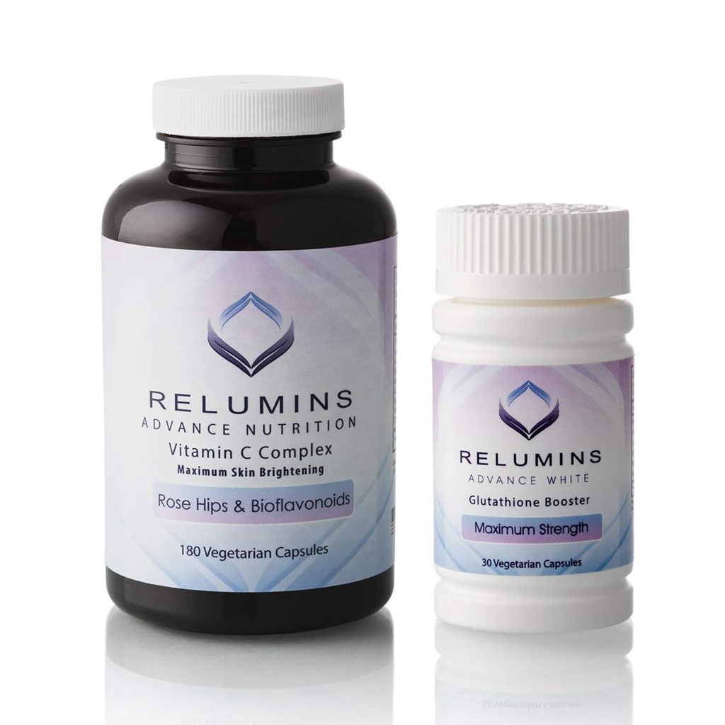 Relumins Advanced ויטמין C MAX Complex ו- Glutathione Booster Foodsent Support קפסולות Set - Ultimate Booster Set