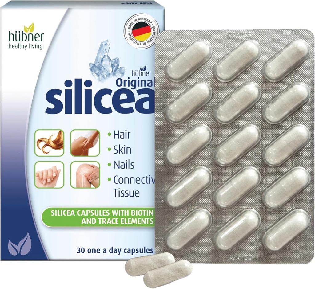 Hübner Original Silicea Gel One a Day קפסולות לשיער, עור, ציפורניים, ו- Connective Tissue, Pure Colloidal Silica Gel Formula, no Additives or Preservatives, 30 משרתים