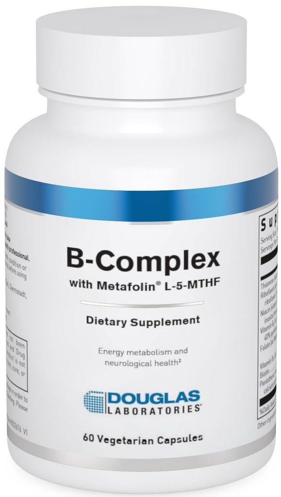 דאגלס מעבדות B-Complex עם Metafolin - תוסף ויטמין B מקיף - אנרגיה ובריאות המוח תמיכה * - עם Folate, biotin & Thiamin - non-GMO - 60 קפסולות צמחוניות