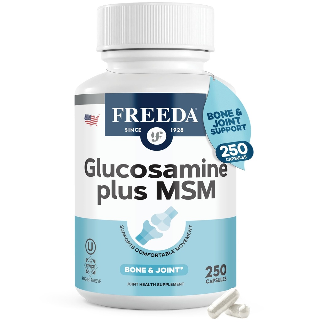 חינםDA Glucosamine MSM - תוסף גמישות משותף וניידות - Vegetarian Glucosamine ללא דגים - תמיכה פונקציונליות משותפת - צד שלישי נבדק - (250 קפסולות)