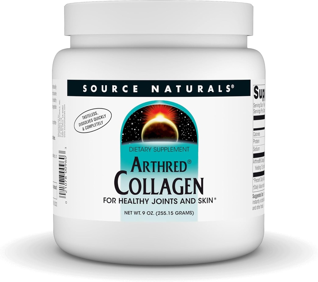 מקור Naturals Arthred Collagen חלבון אבקת - Unflaved Quick Dissolve hydrolyzed Peptides - Anti Aging Support for Bone, Joint & Skin Health - 9 oz (30 משרתים)