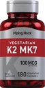 Piping Rock K2 MK7 תוסף ויטמין 100 mcg | 180 קפסולות צמחוניות | עבור נשים וגברים | Non-GMO, Gluten Freeten Freeten