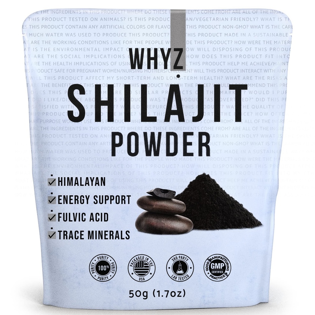 WHYZ Shilajit אבקת, 50g(1.7 oz), מינרל ההימלאיה הטהורה Shilajit עם אבקת Fulvic Acid, Pure Shilajit ו- Fulvic מינרלים לפצות על תמיכה כספית ואנרגיה, 200 משרתים