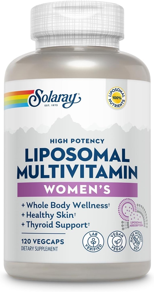 SOLAרי Liposomal Multivitamin לנשים, הגדלת Absorption, High Potency w/Iron, ויטמין D, ויטמין C, B12, Biotin, CoQ10, Immune Support, Bone Health, 60 משרתים, 120 VegCaps