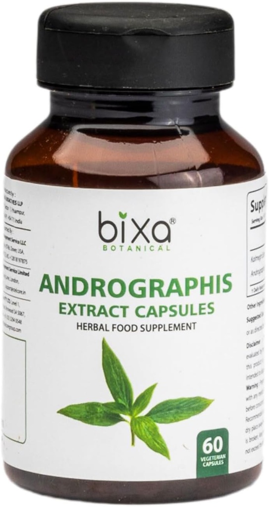 bixa BOTANICAL Ayurvedic Natural Herbal תוספת אנדרוגרףis (Kalmegh) לחלץ 20% אנדרוגרףolide | Natural Live tonic | for Healthy Immunity (450 מ"ג) ואג קפסולות 60 הרוזן (Pack of 1)