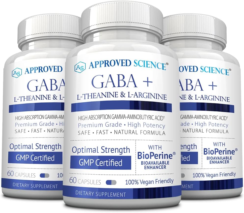 מוסמך מדע GABA+ - לקדם את Calm, לשפר את השינה, Boost Mood - GABA, L-theanine, L-Arginine, B6, BioPerine - High Absorption - 180 קפסולות - טבעוני טבעוני טבעוני