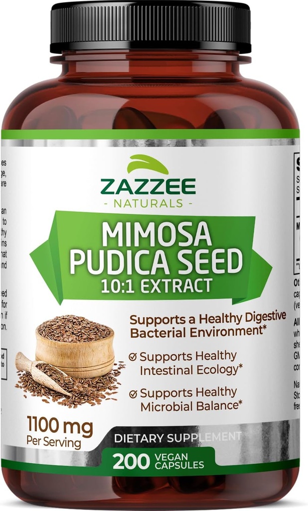 Zazzee Mimosa Pudica Seed 10:1 לחלץ, 200 קפסולות טבעוניות, 1100 מ"ג, 3 חודשים אספקה, טפט 10:1 לחלץ, non-GMO וכל-Naturalalal.