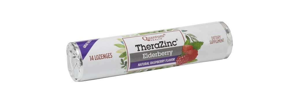 Quantum Health TheraZinc Elderberry Roll, Raspberry Lozenges, Made with Zincconate for Immune Support, 14 Count