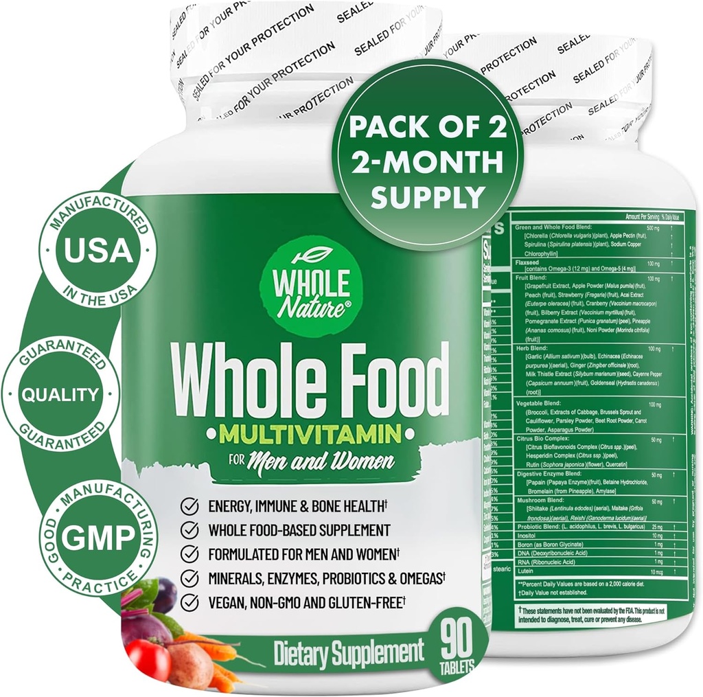 מזון שלם Multivitamin עבור גברים ונשים להשלים מדי יום ויטמין Superfoods Plus מינרלים Digests Digestive Enzymes, Probiotics ו אומגהs. צמחי מבוסס ויטמין רב, non GMO (2)