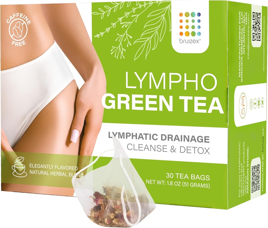 Bruizex Lymphatic Green Tea, Lymphatic Drainage Cleanse & Detox, Natural Herbal Blend for Lymphatic System Health, Post Surgery Recovery Liposuction, BBL, Tummy Tuck, Lipedema & Lymphedema, 30-Pack