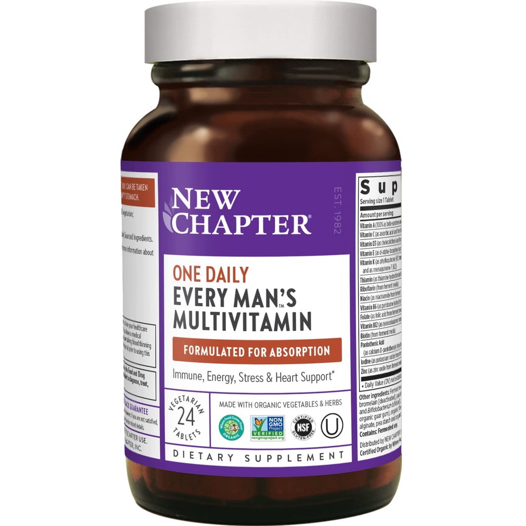 תמיכה ב- Multivitamin + Immune, Energy & Stress Support - Every Man's One Daily with Fermented Probiotics & Whole Foods + ויטמין B6 & B12 + אורגני Non-GMO Ingredients - 24 ct