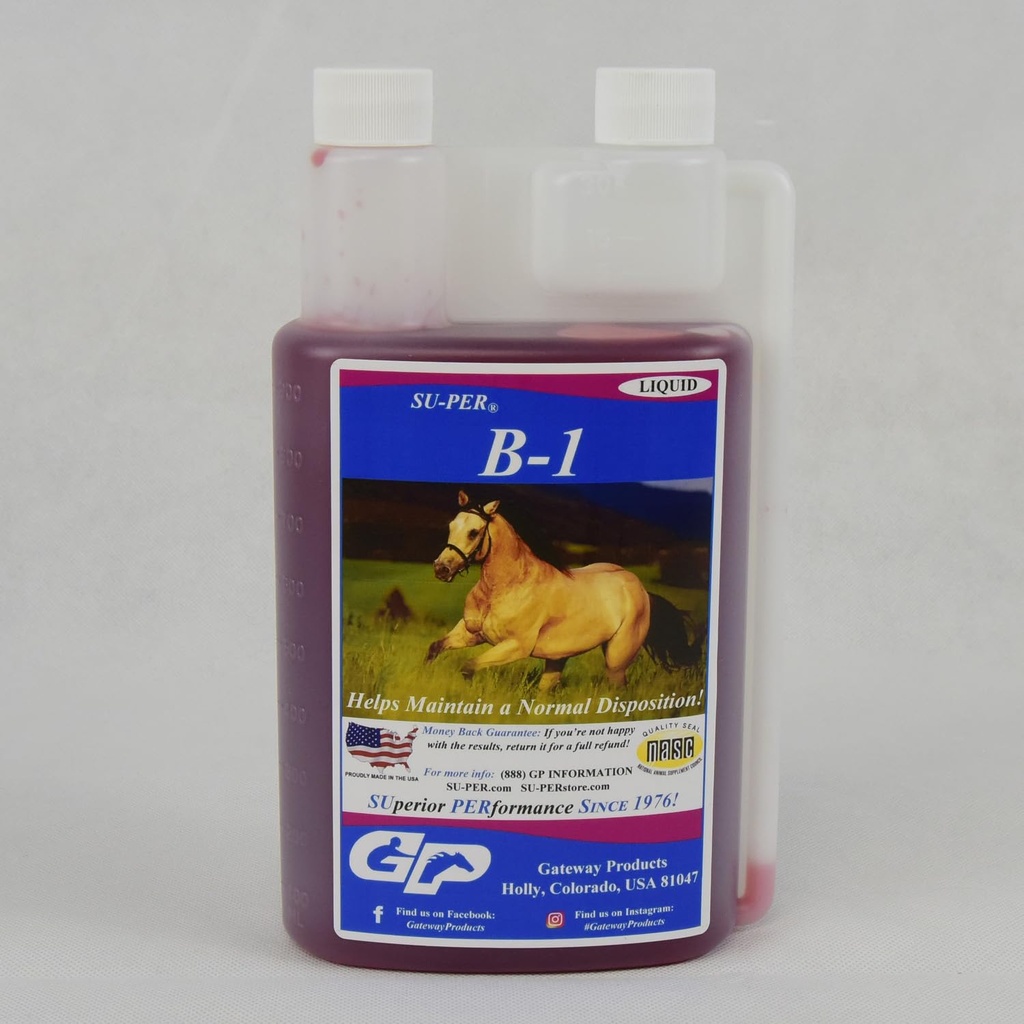 SU-PER B-1 Horse Calming תוסף - Equine ויטמין B-1 תומך סוס Calmer נוזל - Appetite Booster תוספת עבור סוסים - 1 Quart, (2 Pack)