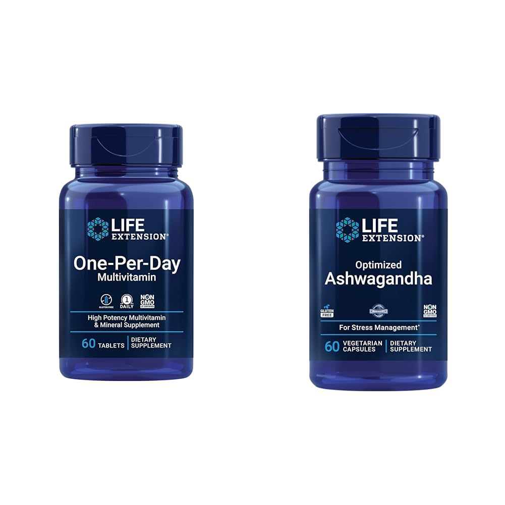Life Extension One-Per-Day Multivitamin 60 טבליות ואופטימיזציה של Ashwagandha 60 קפסולות Bundle
