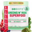 GoBIOTIX Super Greens ו- Reds אבקת - Red and Green Superfood - Probiotic תוסף Probiotic Enzymes and Beet Rootאבק - אורגני Whole Foodsary תוסף (Pom Raspberry, 1 Pack)