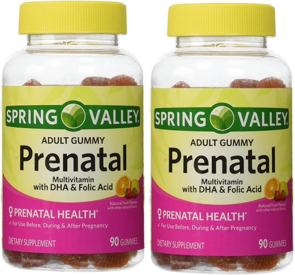 Spring Valley Adult Gummy Prenatal Multivitamin עם DHA & Folic Acid (Pack of 2) 180 חניכיים