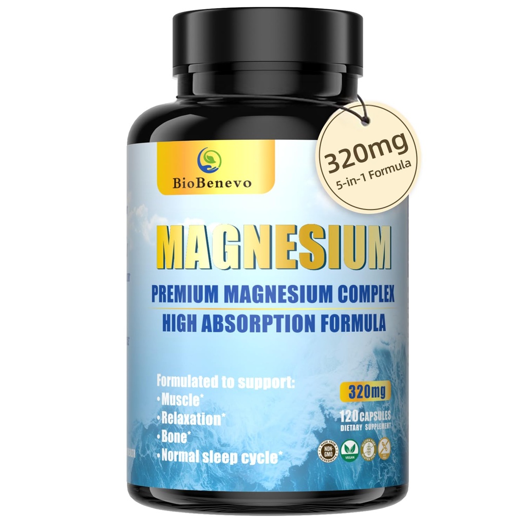 5in-1 Magnesium Complex | 320 מ"ג של מגנזיום Glycinate, Malate, Citrate... | תמיכה בשינה, להרגעת שרירים, אנרגיה מטאבוליזם