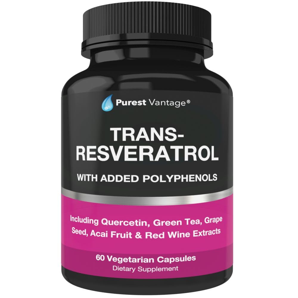 תוסף Resveratrol - Potent 1400 מ"ג פורמולה עם Trans Resveratrol, Quercetin, Grape Seed, Green Tea, Acai and Red Wine Extract - 60 Veggie כמוסות