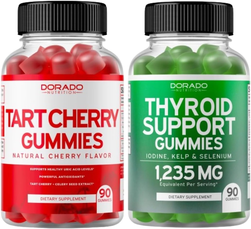 Tart Cherry (90 Gummies) Uric Acid רמה תמיכה למבוגרים - Powerful Antioxidant with Celery Seed and Thyroid Support (90 חניכיים) Ashwaganda & Bladderwrack תמיכה תוסף - טבעוני ומיוצר בארה"ב