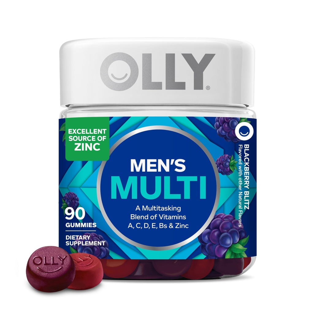 חניכיים של OLLY Men, ויטמין A, C, D, E, B, Zinc, Blackberry Flavor, 45 Day Supply
