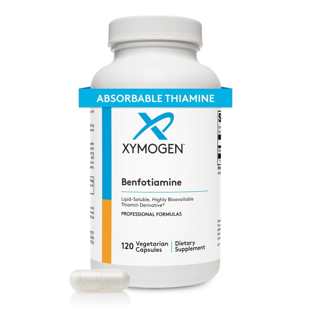 XYMOgen Benfotiamine 300 מ"ג - Highly Bioavailable Thiamine B1 תוספת Derivative לתמיכה Metabolic, Nerve + ו-Vircular Health (120 קפסולות)