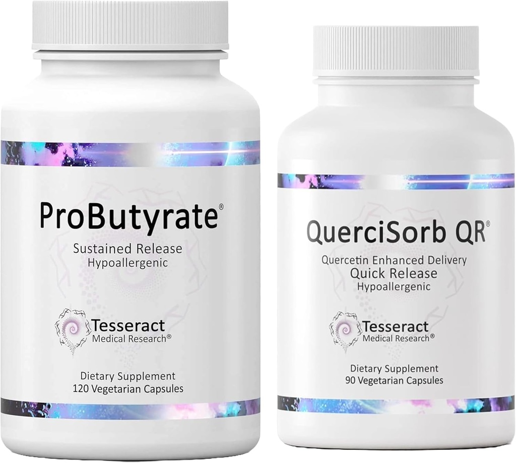 Tesseract Gut & Immune Support Bundle - Probutyrate 600mg & QuerciSorb Quercetin 400 מ"ג, 120 + 90 קפסולות, Hypoallergenic, Gastro העיכול & Immune Health
