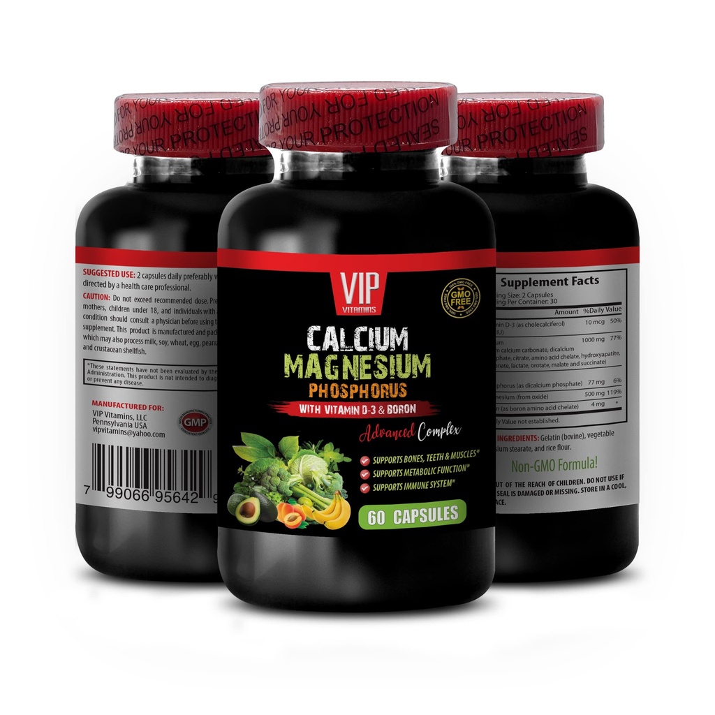 תוסף Calcium - Calcium Magnesium Phosphorus עם ויטמין D-3 & Boron - נשים ויטמינים Immune תמיכה עם Calcium, תוסף Calcium עם ויטמין d, Calcium Magnesium Magnesium 1 בוט 60 Caps Caps