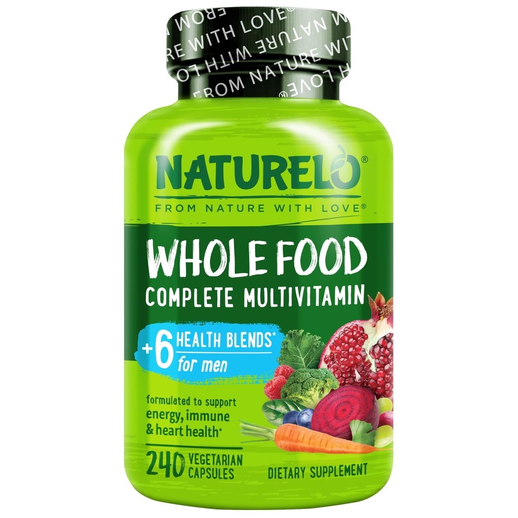NATURELO Mens Multivitamins - Whole Food Multivitamin עבור גברים עם ויטמינים, מינרלים - 240 קפסולות צמחוניות לאנרגיה, מוח, לב, בריאות עיניים *