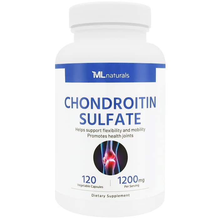 ML Naturals Chondroitin Sulfate 1200 מ"ג, 120 קפסולות טבעוניות. 99% Purity Chondroitin עבור גמישות, וניידות, NSF-Certified & cGMP-Compliant