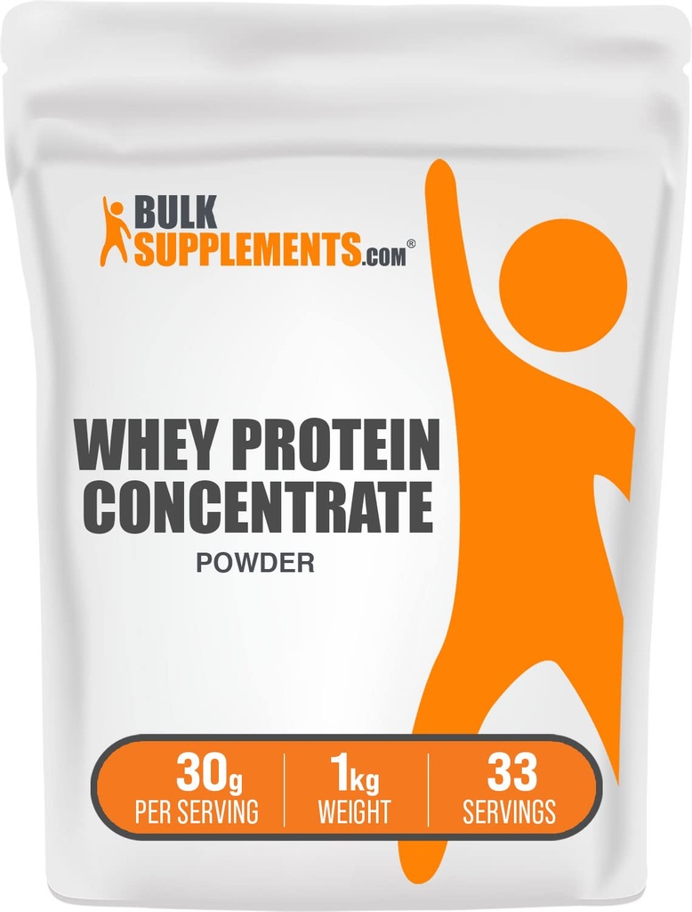 BlukSupplements.com אבקת חלבון Whey חלבון ריכוז - תוספי אבקת חלבון Whey, Un Sweetened, Unflavored & Gluten חינם, 30g לכל משרת, 1kg (2.2 lbs) (Pack of 1)