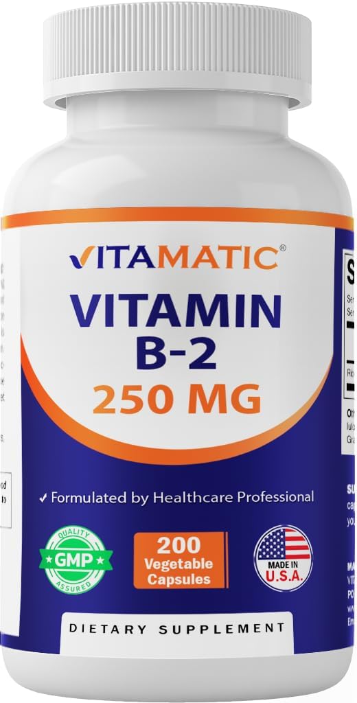 ויטמין B2 (Riboflavin) 250 מ"ג - 200 קפסולות תמיכה סלולרית אנרגיה ו Red Blood Cell הפקה
