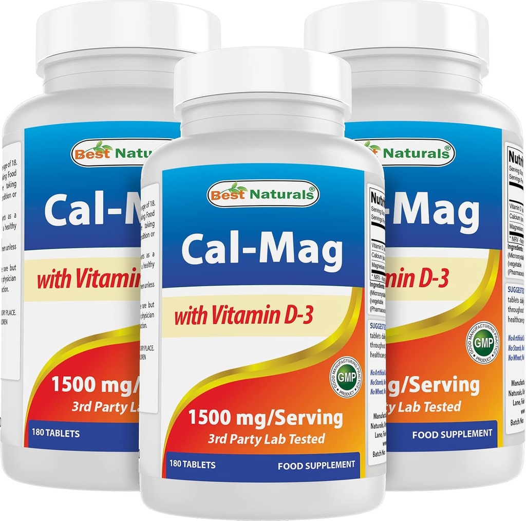 Best Naturals Calcium Magnesium עם ויטמין D3 1500 מ"ג משרת 180 טבליות (180 Count)