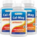 Best Naturals Calcium Magnesium עם ויטמין D3 1500 מ"ג משרת 180 טבליות (180 Count)