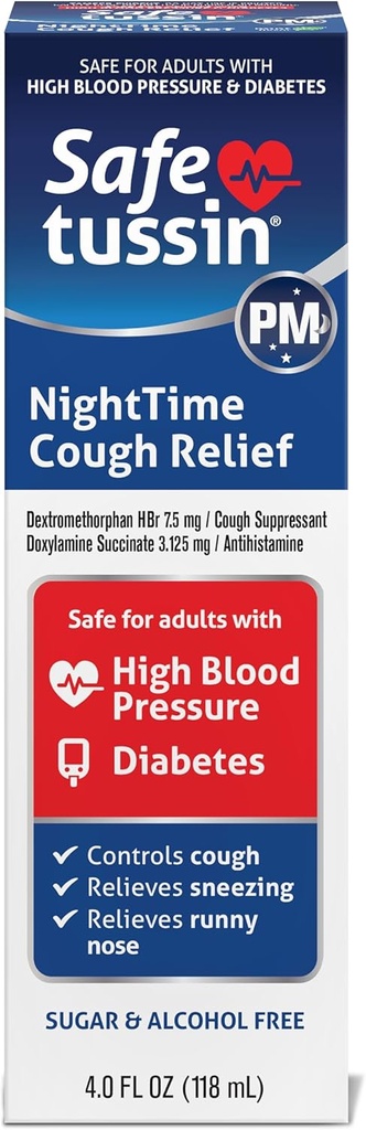 Safetussin PM Night Cough Relief Syrup, 4 אוונסבק