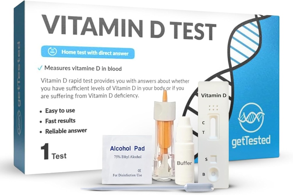 ויטמין D Test Kit בבית - מבחן עצמי עבור ויטמין D Deficiency - מהיר, Accurate תוצאות - Easy to Use - No Lab Needd - כולל Lancet Buffer Cassette - Blood Test