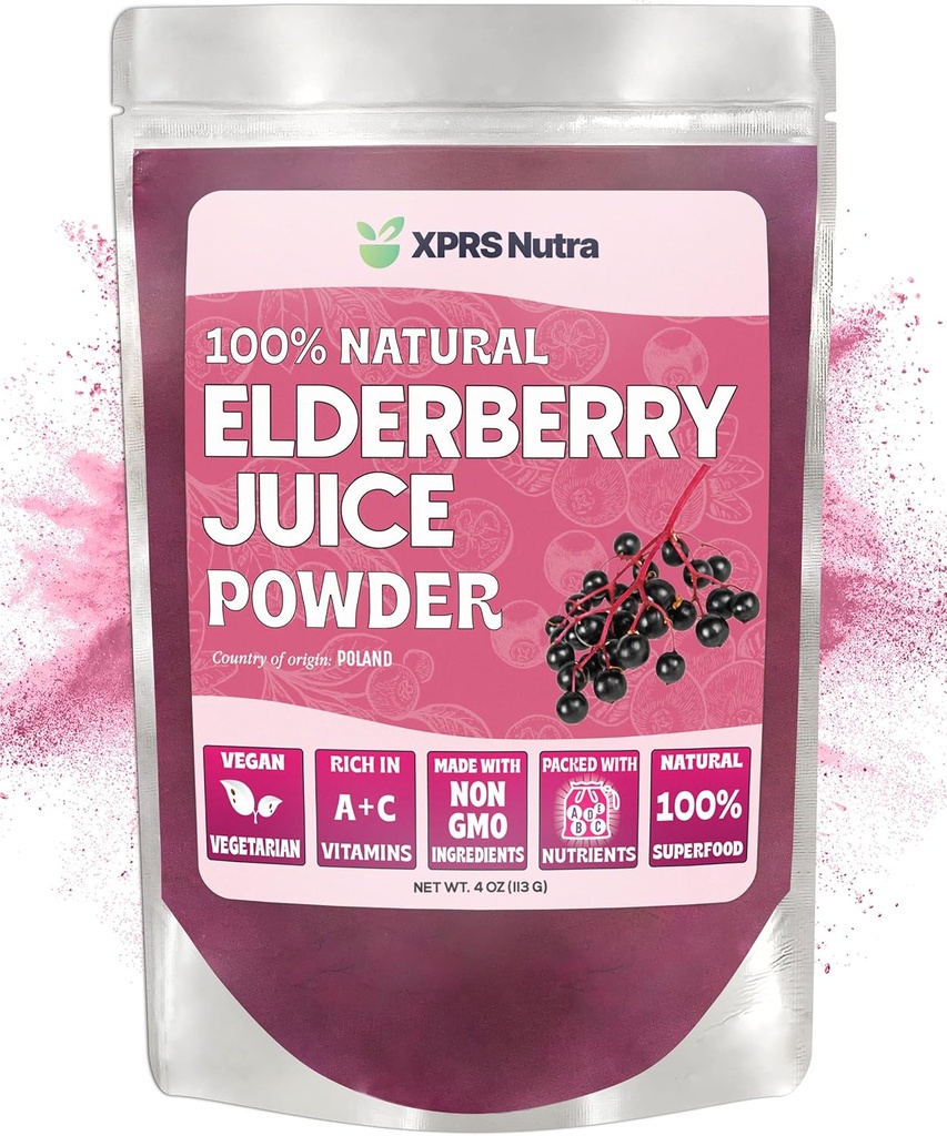 XPRS Nutra Elderberry Juice אבקת - Oldberry אבקת פירות אורגני מיץ מיקס - אבקת Elderberries תוספת עשיר ויטמין A ו C (4 oz)