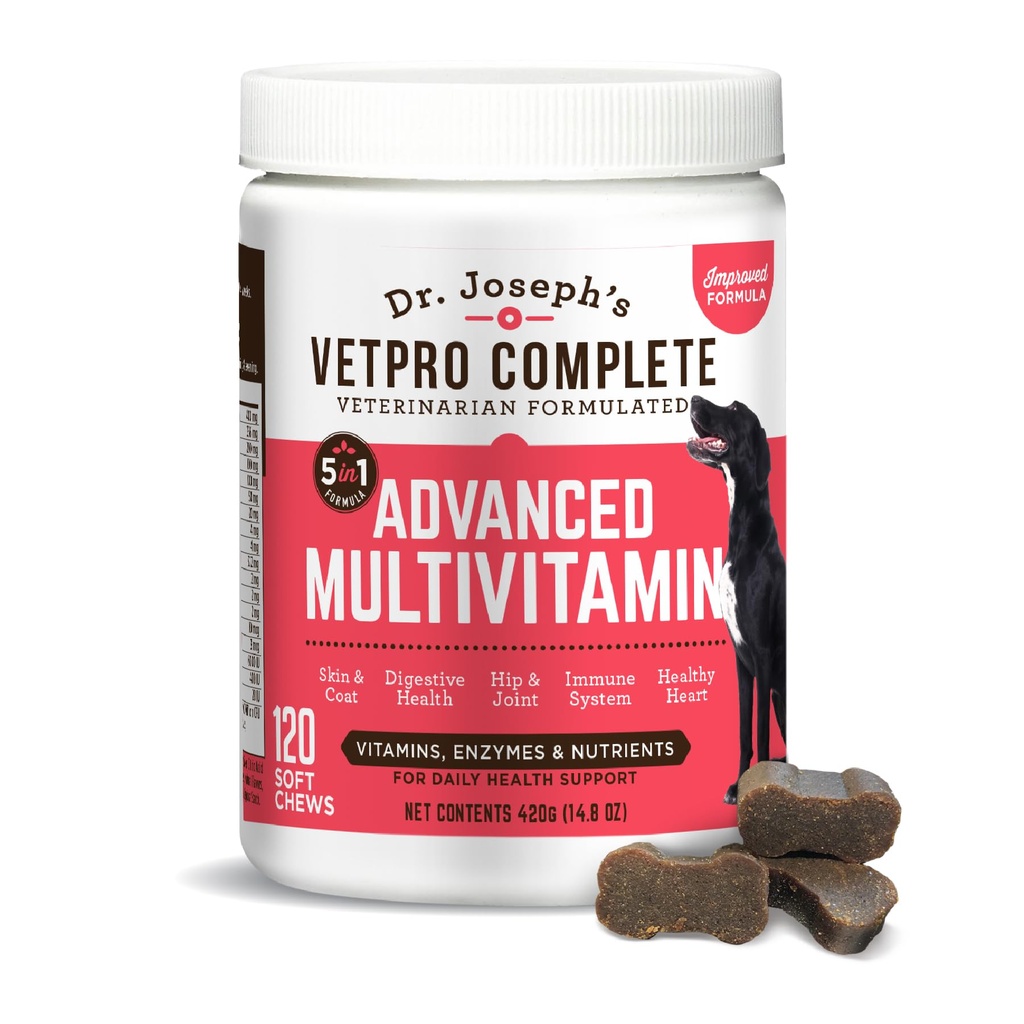 Dr. Joseph's VetPro Complete Multivitamin תוספי מזון, 120 הרוזן (Large Dog 60 יום אספקה), 5in1 Chew עם ויטמינים, Enzymes & Foodsents, hip & Joint Health, Immune System & Allergy Support