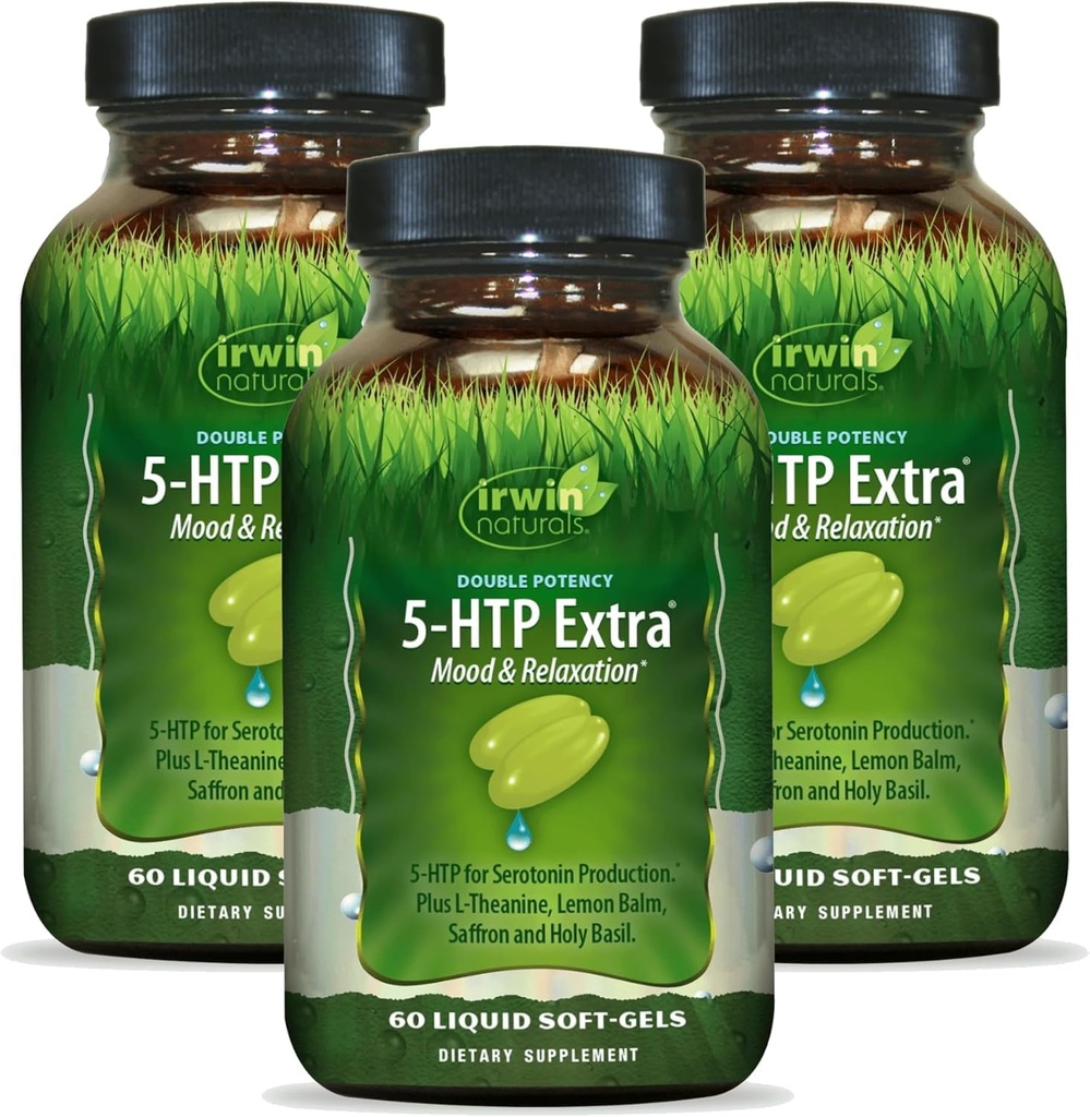 Irwin Naturals Double Potency 5HTP אקסטרה - 60 נוזל Soft-Gels, Pack של 3 - עבור רגיעה & Serotonin הפקה - 90 מוחלט המשרתים