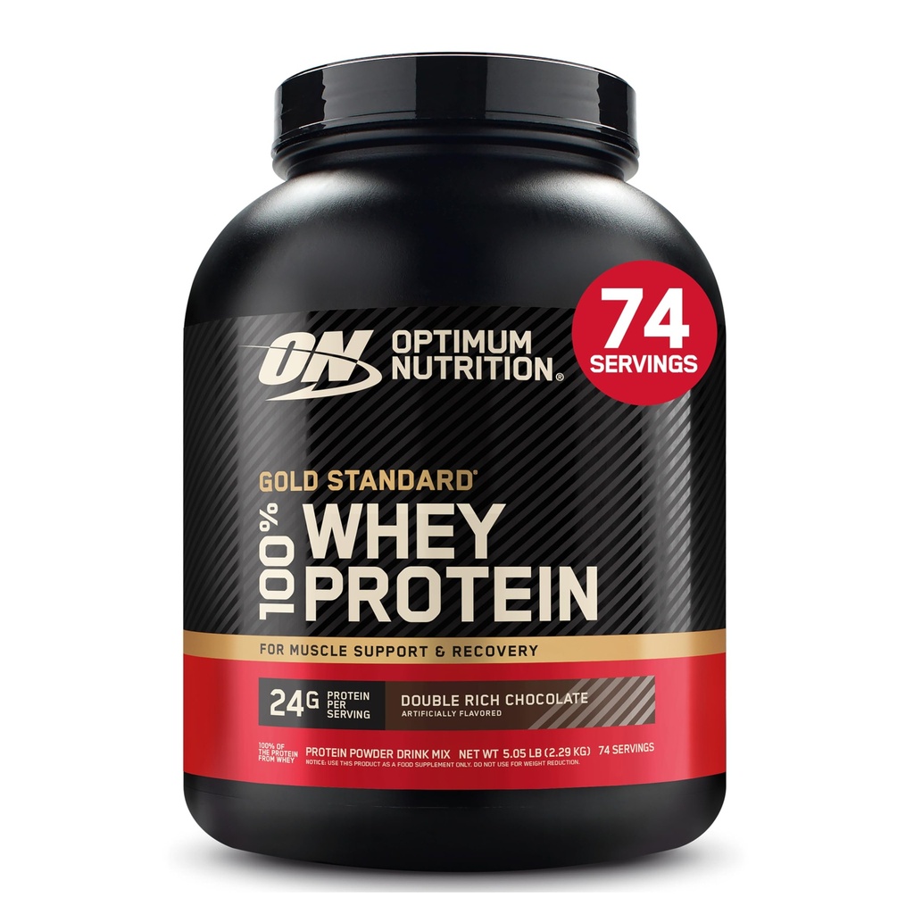 אופטימוס תזונה זהב סטנדרטי 100% אבקת חלבון Whey, שוקולד עשיר כפול, 5 פאונד (Packaging May Vary)