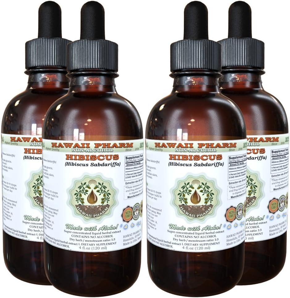 Hibiscus Alcohol-Free Extraction, אורגני Hibiscus (Hibiscus Sabdariffa) Dried Flower Glycerite הוואי Pharm טבעי צמחייה 4x4 oz