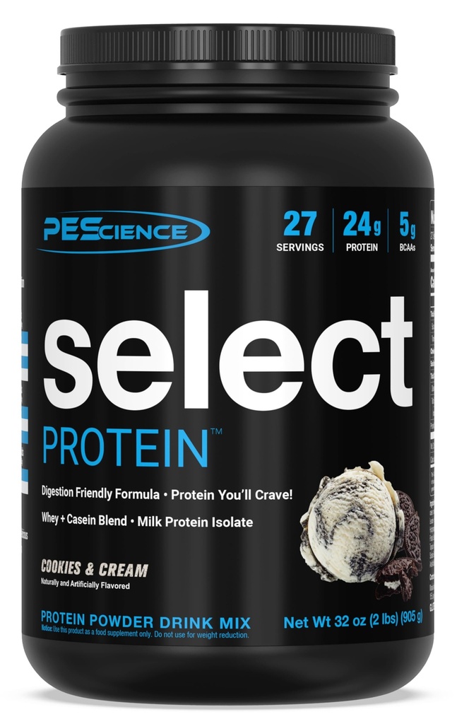 PEScience בחר אבקת חלבון, Whey ו- Casein בלגן, אבקת חלבון נקייה לנשים וגברים, קלוריות נמוכה, פחמימות נמוכות, Keto Friendly, Gluten Free - Cookies ו Cream - 27 משרתים