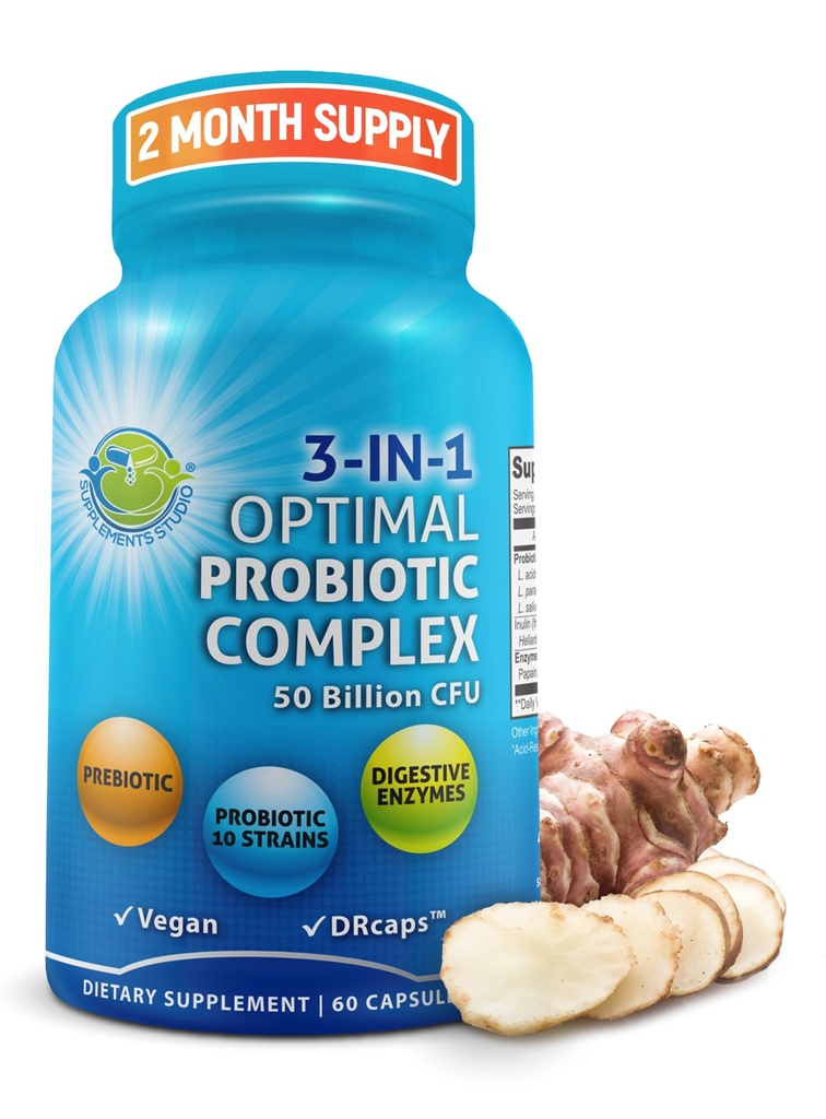 Probiotics with Digestive Enzymes and Prebiotic for Women and Men - 3in-1 טבעוני פרוביוטיקה פרוביוטית פרוביוטית פרוביוטיקה Multi Enzyme Complex for Gut Health - מקסימום Absorption נדחה-Releases