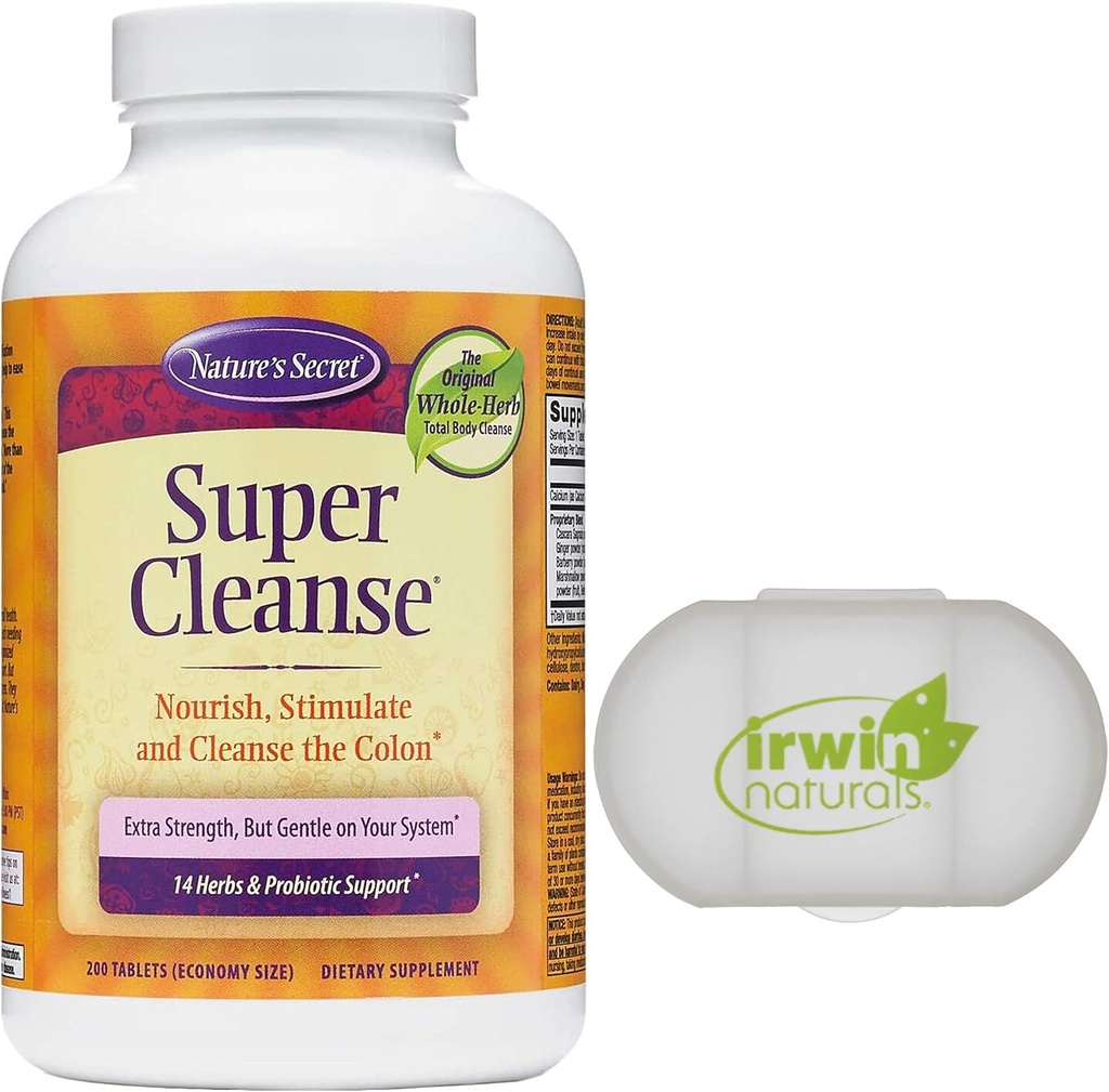 כוח המשיכה הסודי של Nature's Secret Super ניקוי רעלן Detox & Gentle Elimination Total Body ניקויse, Digestive & Voice Health Support, 200 טבליות, עם CASE