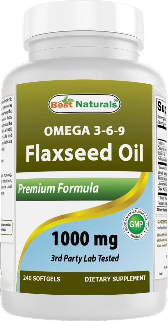 Best Naturals Flaxseed Oil 1000 מ"ג 240 Softgels - אומגה 3-6-9 לבריאות הלב