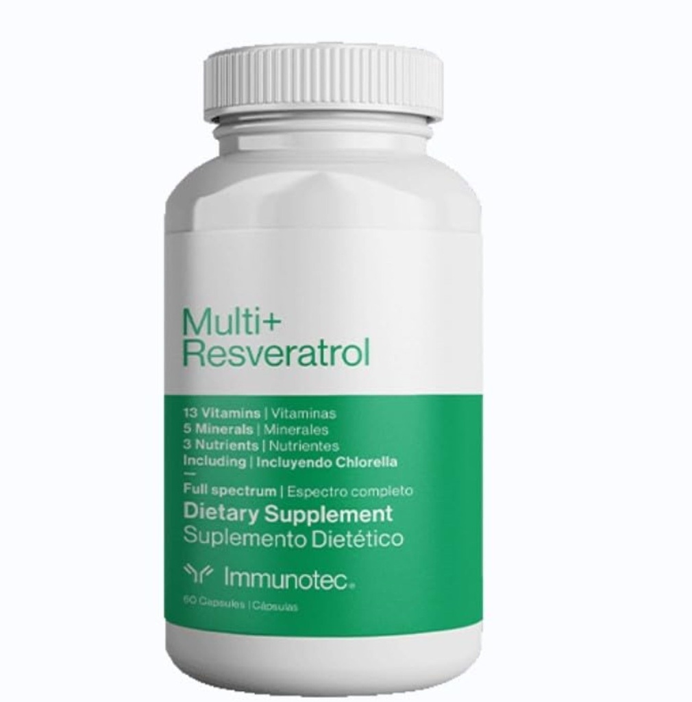 Immunotec - Multi+ Resveratrol - תוסף תזונה מלאה - 13 ויטמינים, 5 מינרלים, 3 חומרים מזינים עם Chlorella