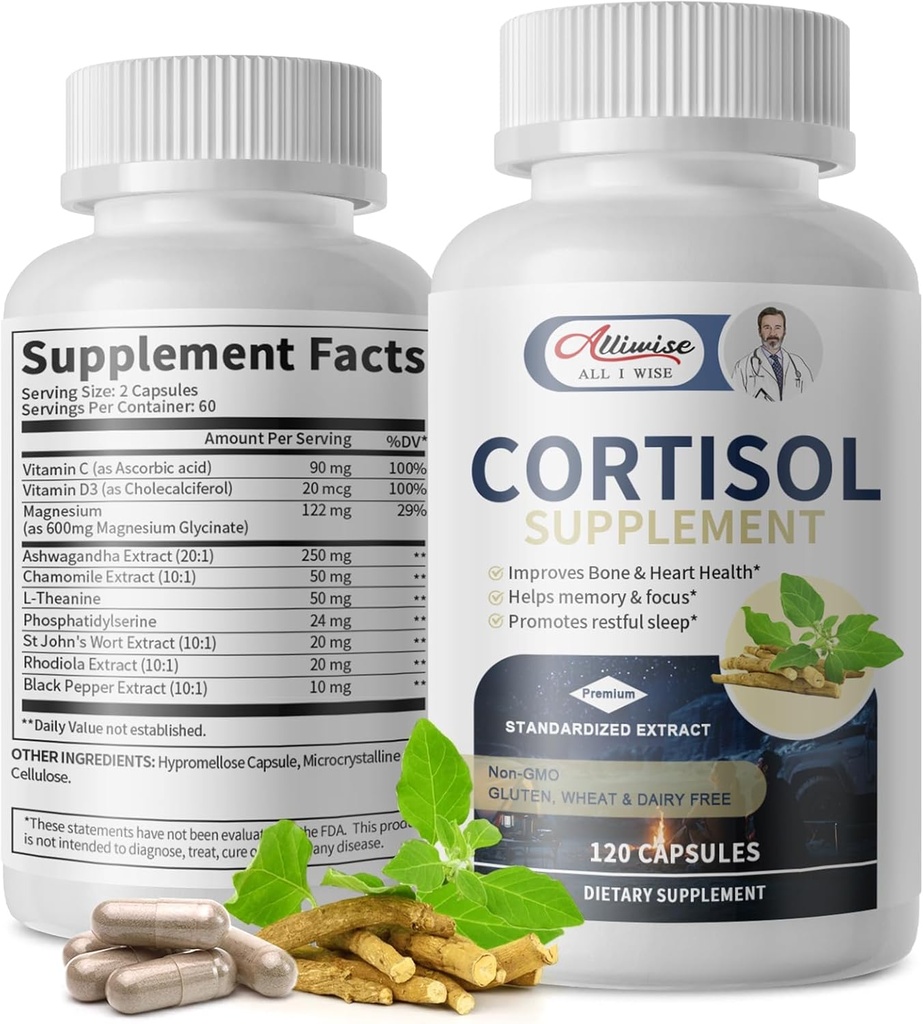 תוספי Cortisol עבור נשים וגברים,Cortisol Manager with Magnesium, Ashwagandha,Rhodiola, L-theanine, Balanced Cortisol רמות עבור Mood,Focus, Zzz תמיכה תמיכה תמיכה