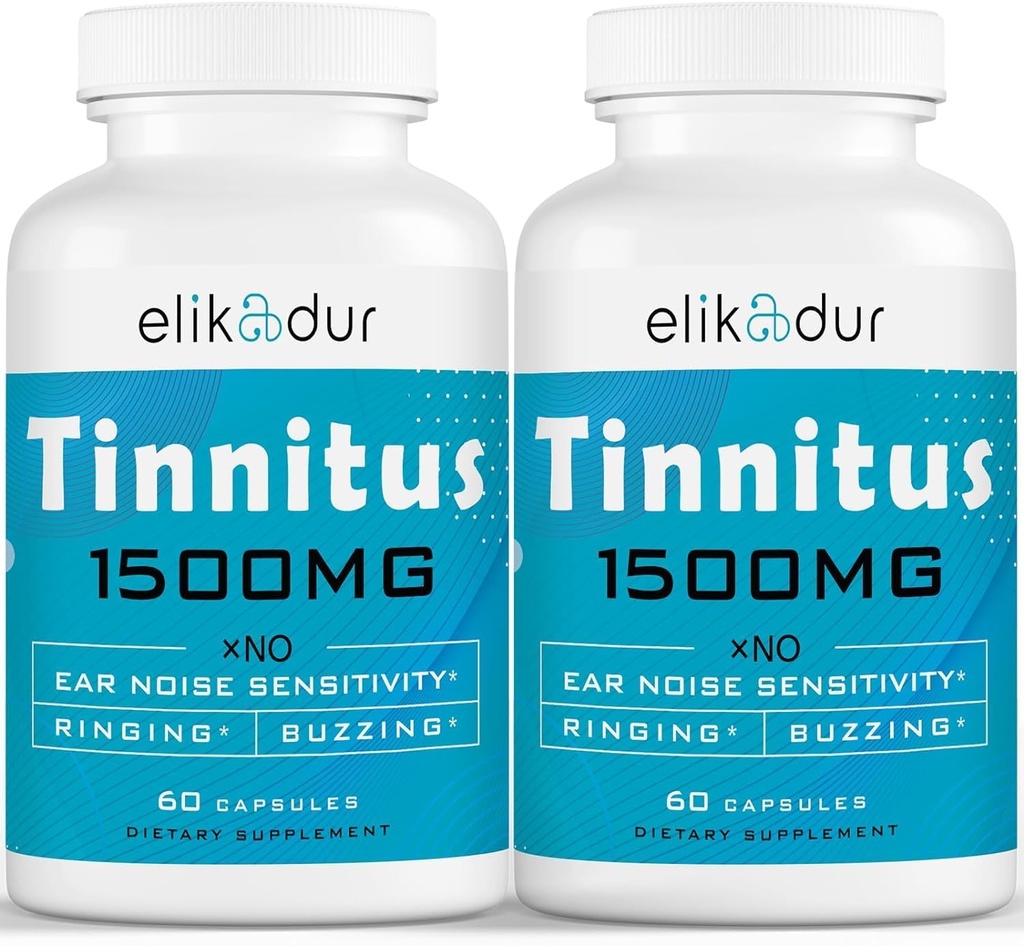 1500 MG Tinnitus עבור Ringing אוזניים, Tinnitus תוסף עבור האוזן טבעת, Prorietary Herbal בלנדר, אוזניים טינטון לנשים גברים, (60 Caps, 2Pack)